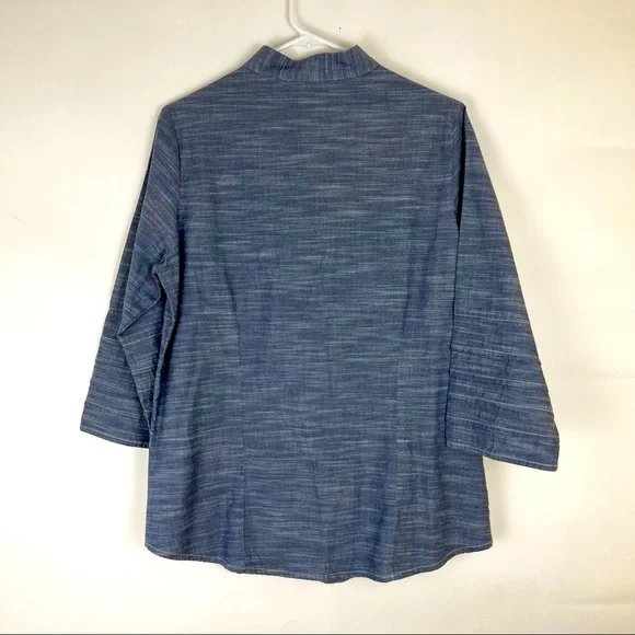 BLEU BAYOU denim 3/4 sleeve pleated front and cuffs beaded embroidered f… - Picture 2 of 10